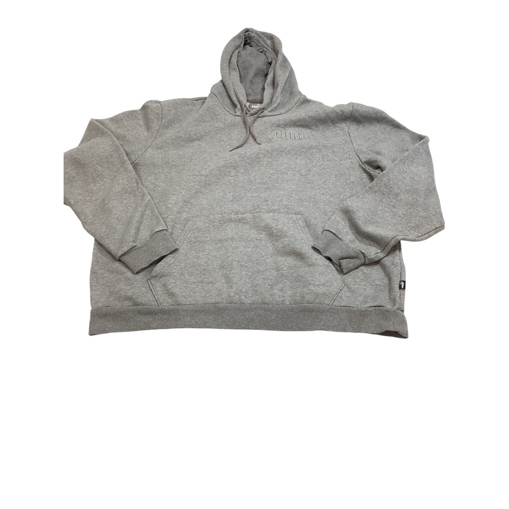 Puma Essentials Mens XL Grey Heather Hoodie Embossed Logo Fleece‎ Pullover XL